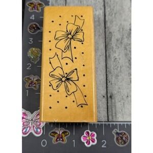 Anita's Ribbon Pair Dots Border Rubber Stamp Wood #F4